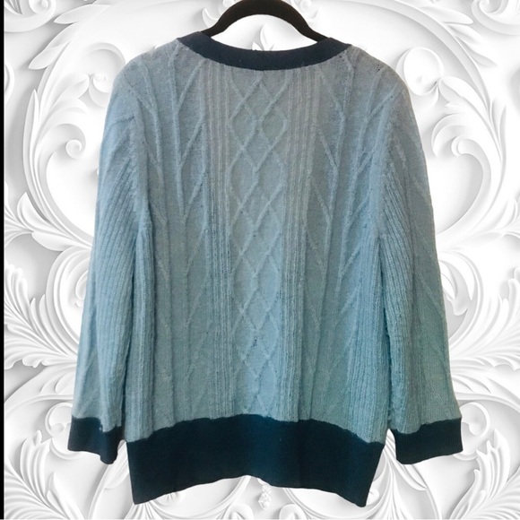 Vintage Mohair/Wool Cardigan With ¾ Length Sleeves In Contrasting Blues - Picture 3 of 3